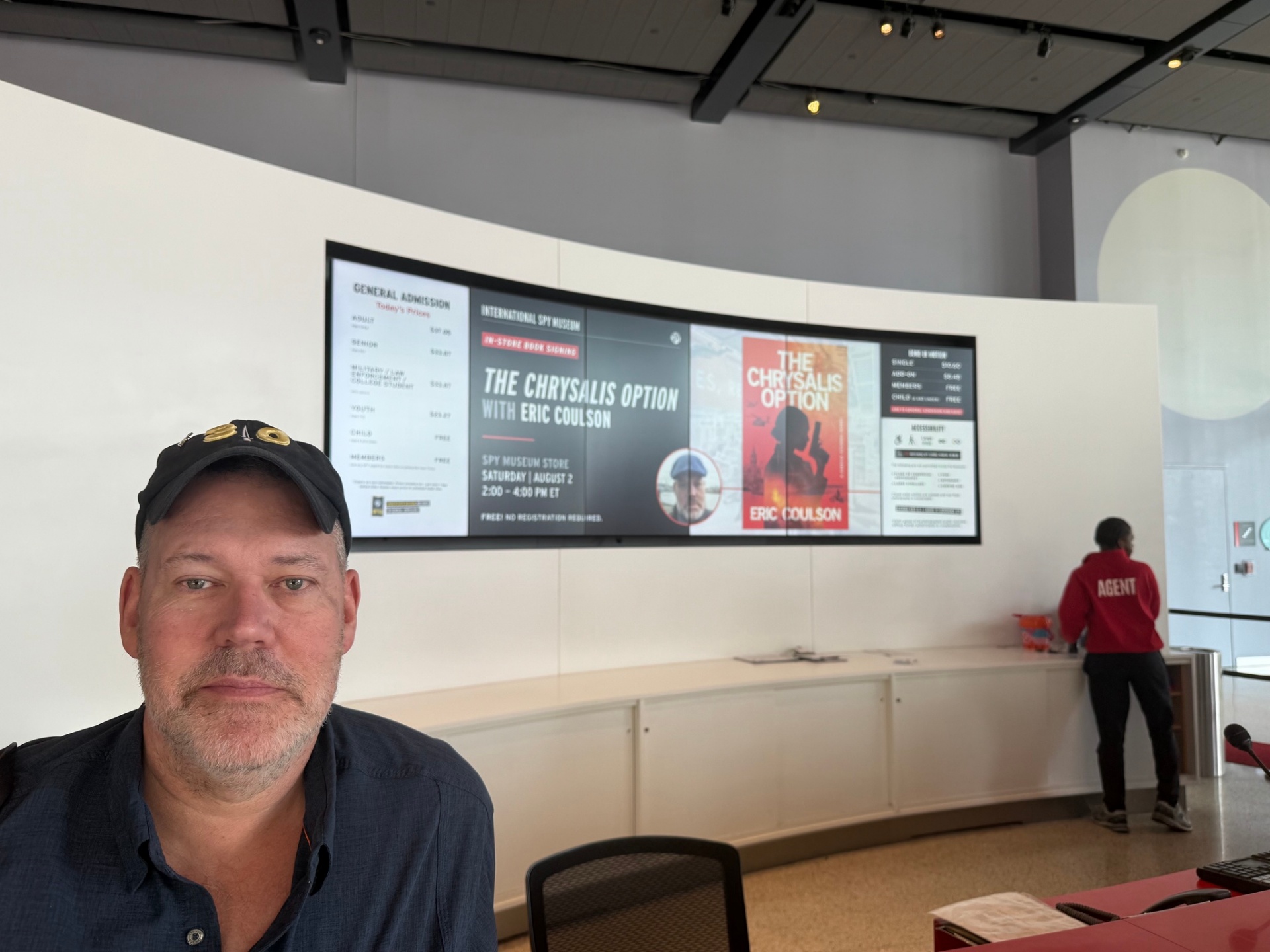 Spy Museum digital marquee promoting the book signing